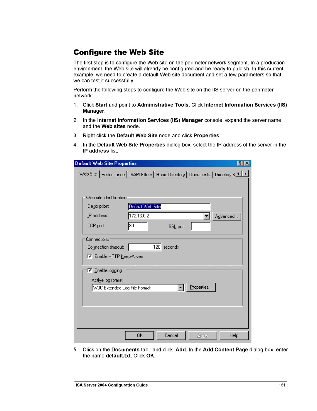 Microsoft 2004 manual Configure the Web Site 