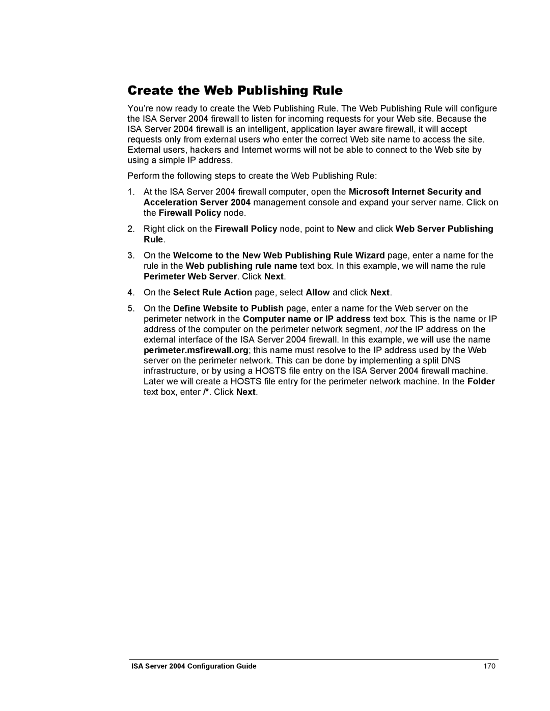 Microsoft 2004 manual Create the Web Publishing Rule 