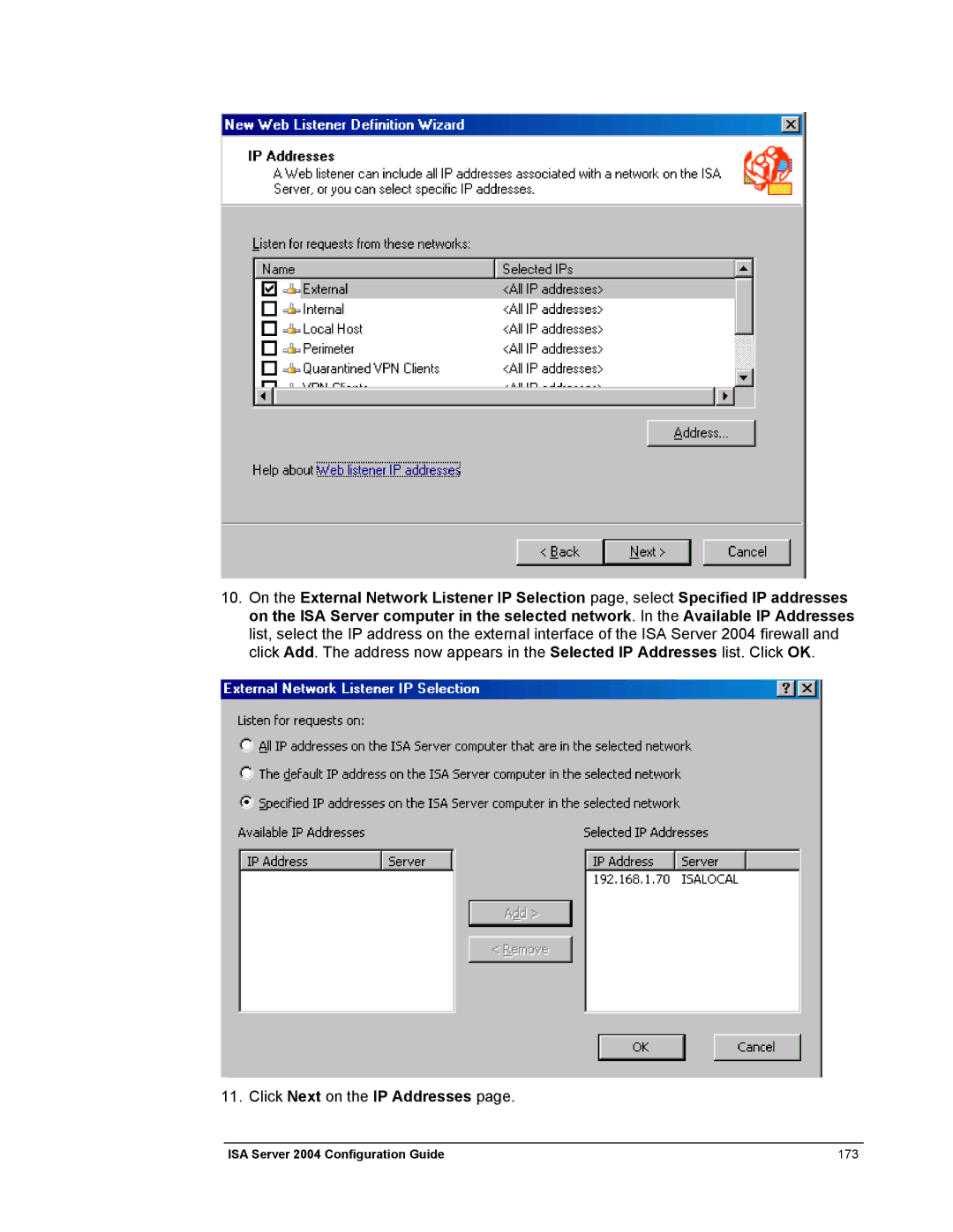 Microsoft 2004 manual Click Next on the IP Addresses 