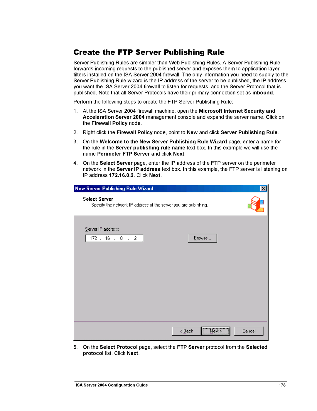 Microsoft 2004 manual Create the FTP Server Publishing Rule 