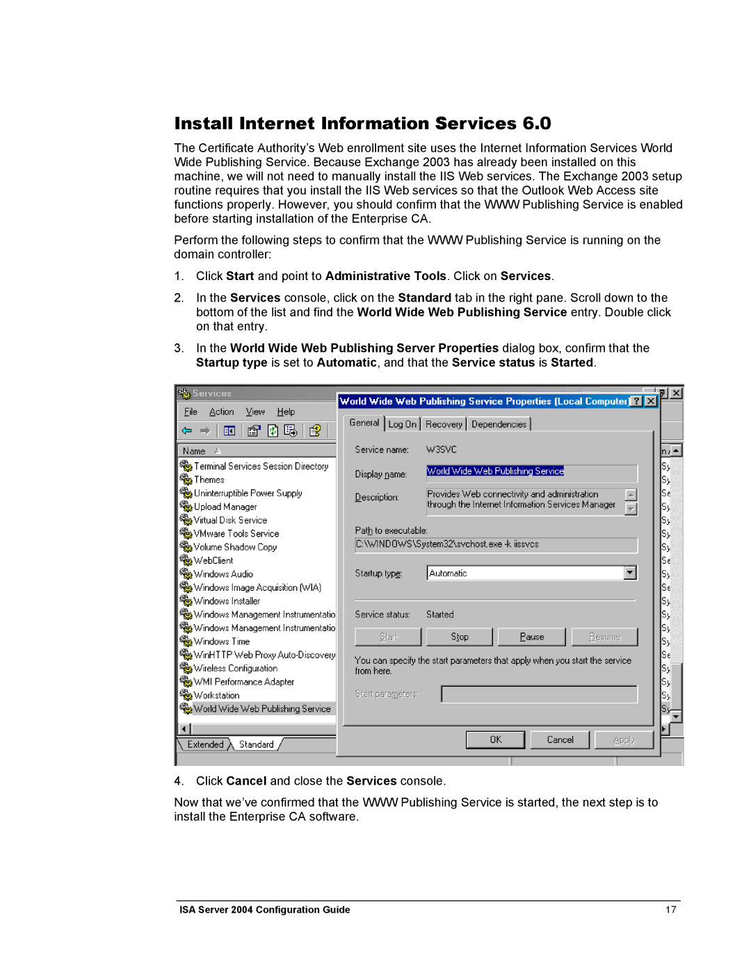 Microsoft 2004 manual Install Internet Information Services 