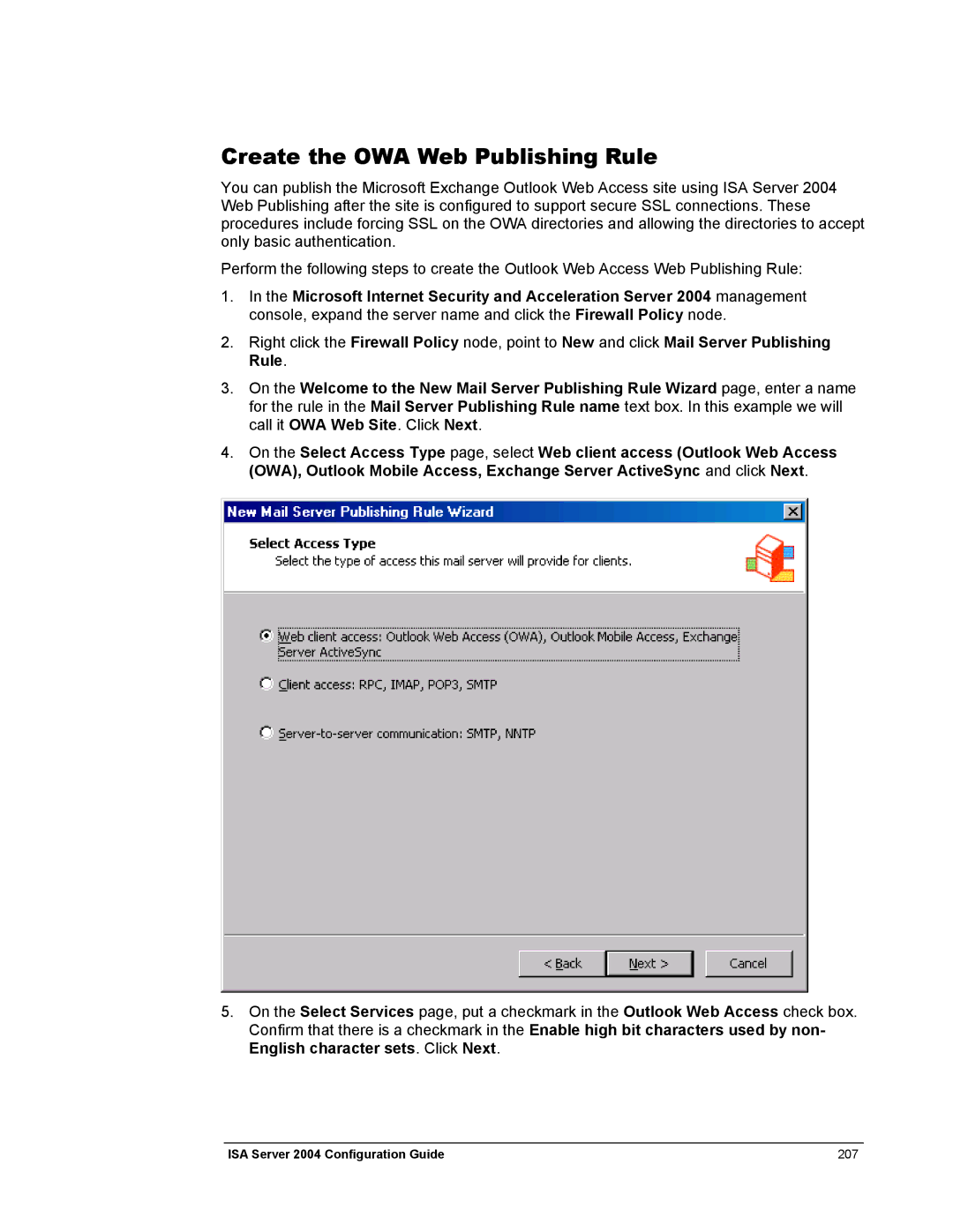 Microsoft 2004 manual Create the OWA Web Publishing Rule 