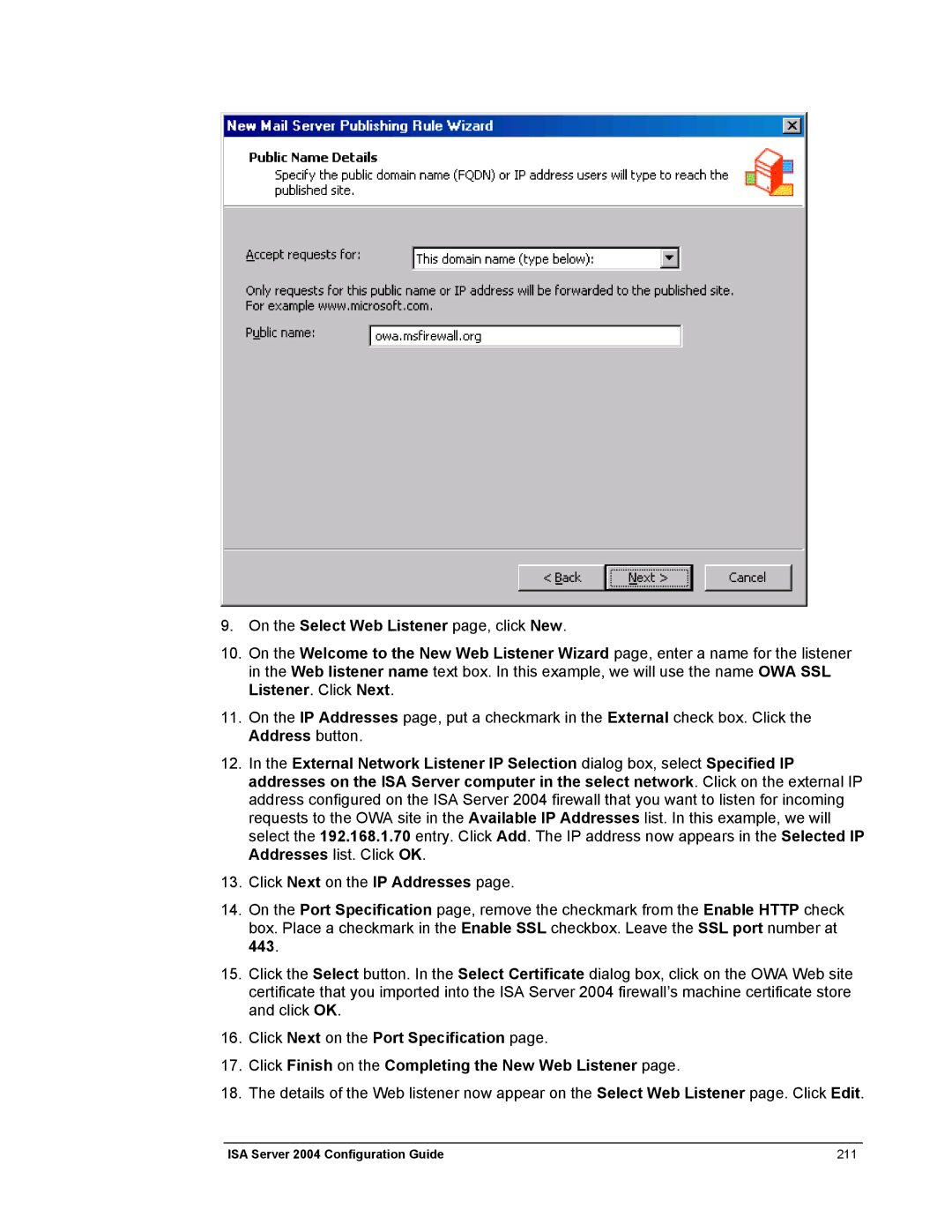 Microsoft 2004 manual On the Select Web Listener page, click New 