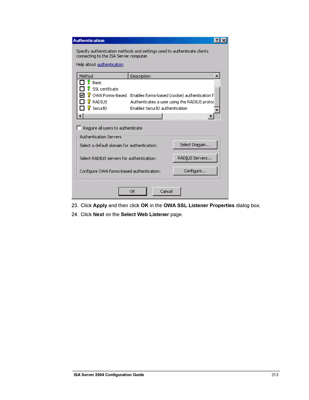 Microsoft 2004 manual Click Next on the Select Web Listener 