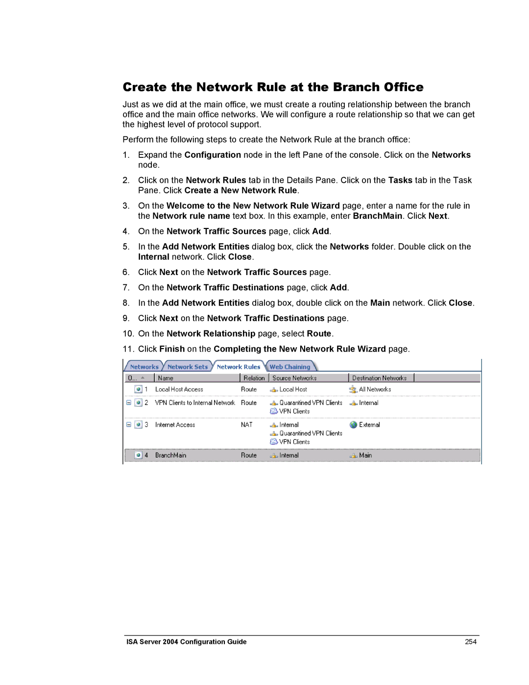 Microsoft 2004 manual Create the Network Rule at the Branch Office, On the Network Traffic Sources page, click Add 