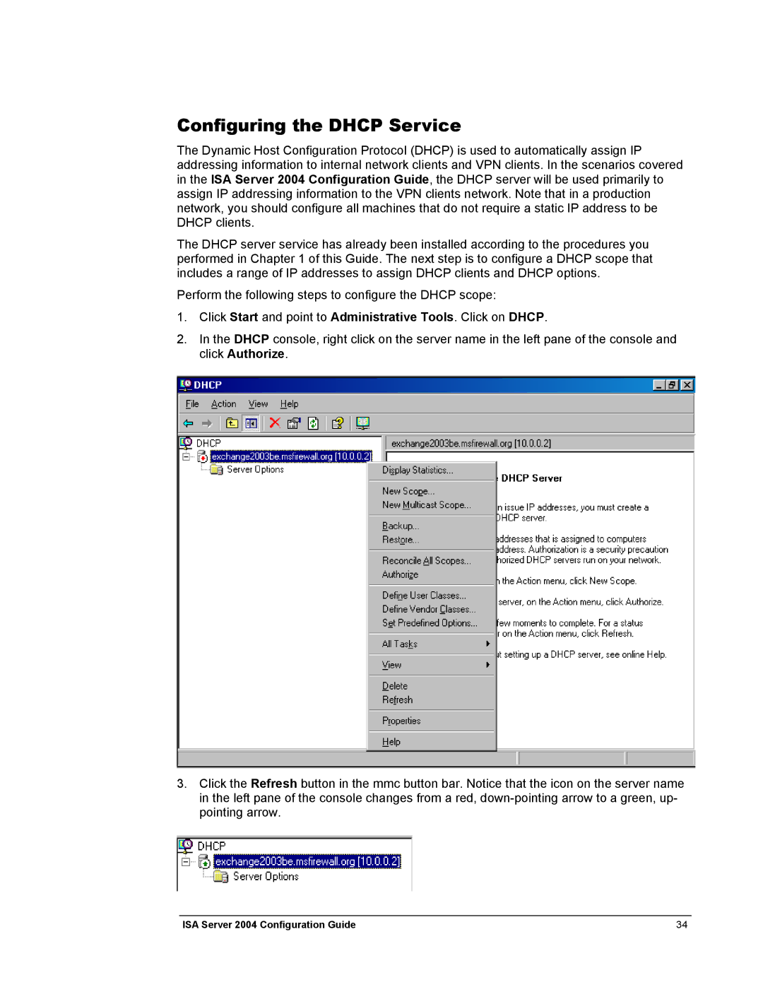 Microsoft 2004 manual Configuring the Dhcp Service 