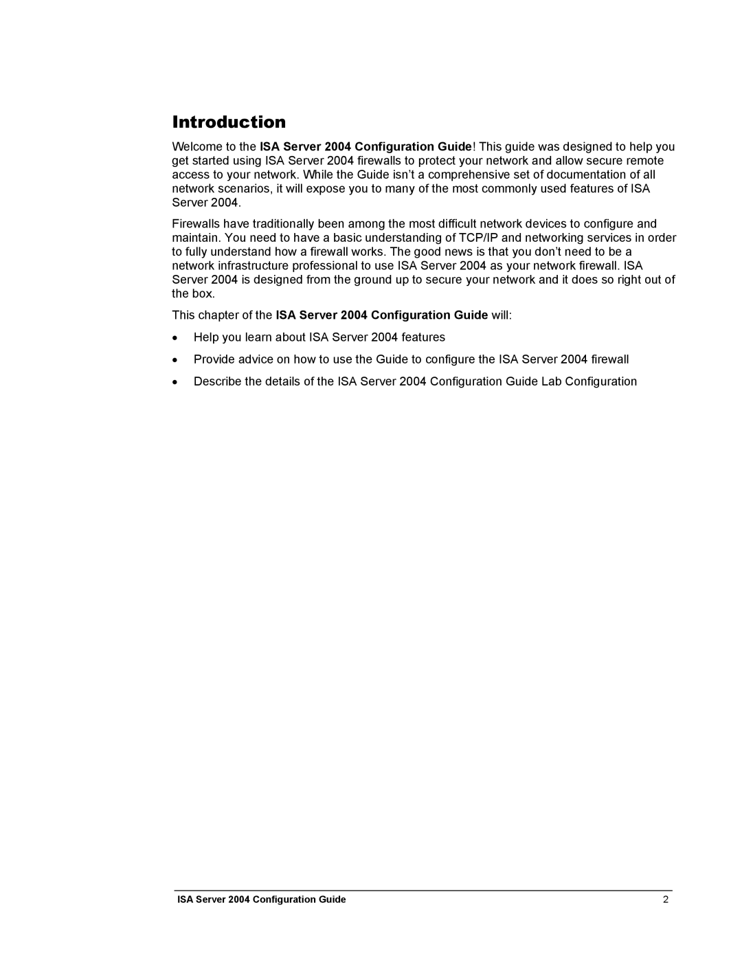 Microsoft manual Introduction, This chapter of the ISA Server 2004 Configuration Guide will 