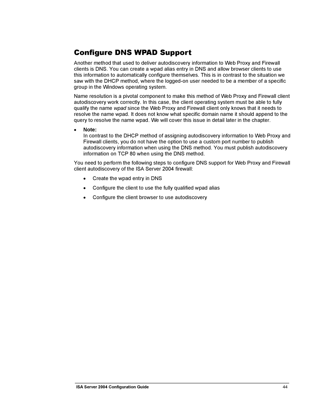 Microsoft 2004 manual Configure DNS Wpad Support 