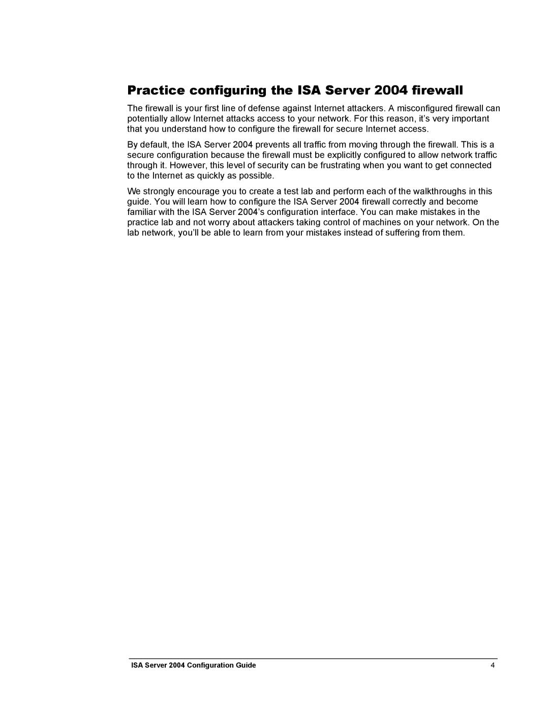 Microsoft manual Practice configuring the ISA Server 2004 firewall 