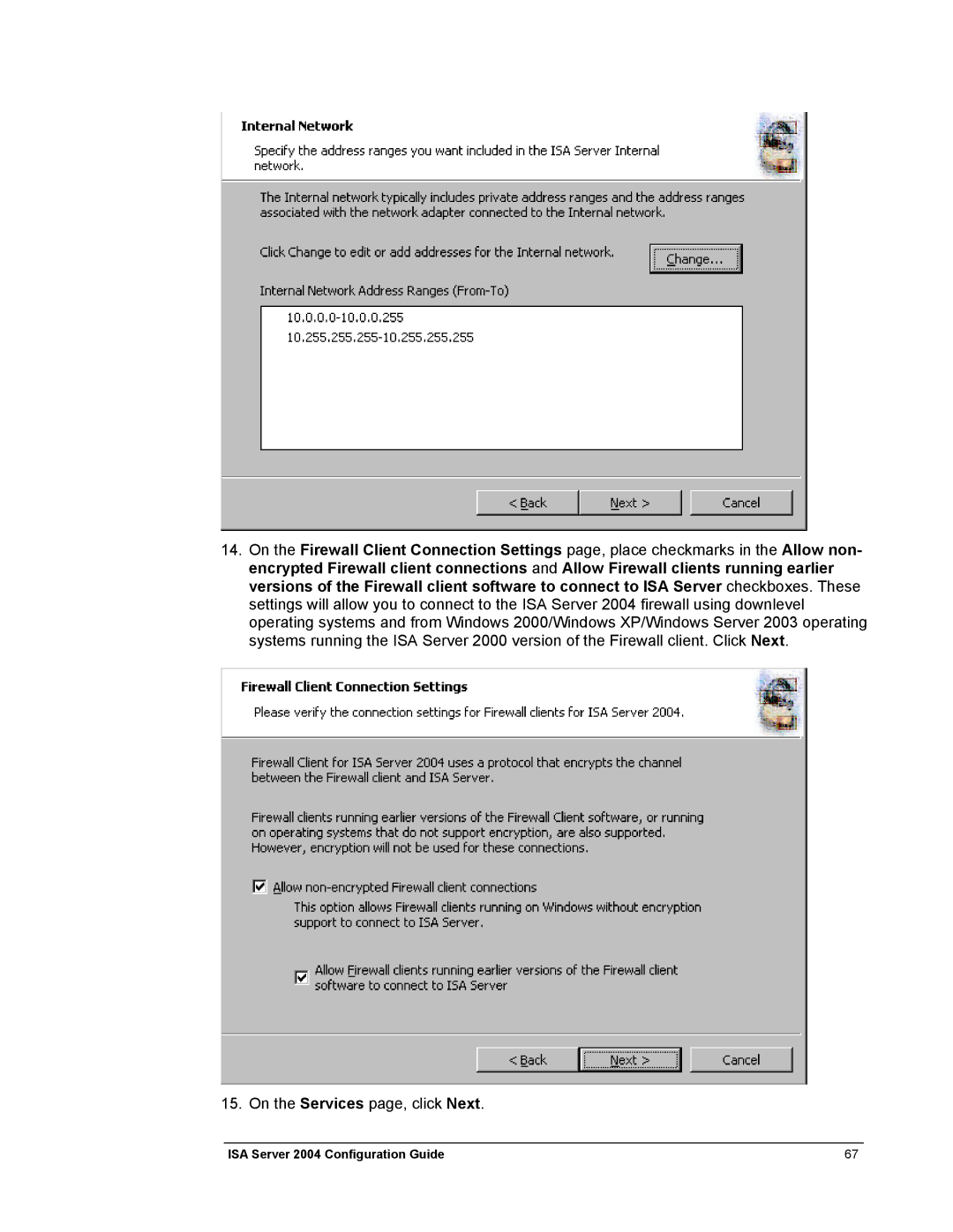 Microsoft 2004 manual On the Services page, click Next 