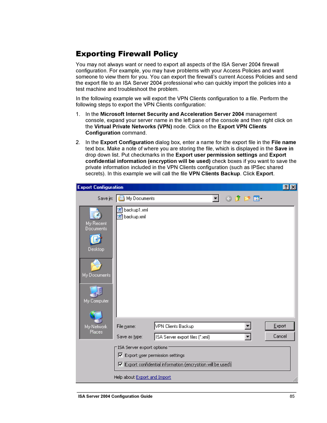 Microsoft 2004 manual Exporting Firewall Policy 