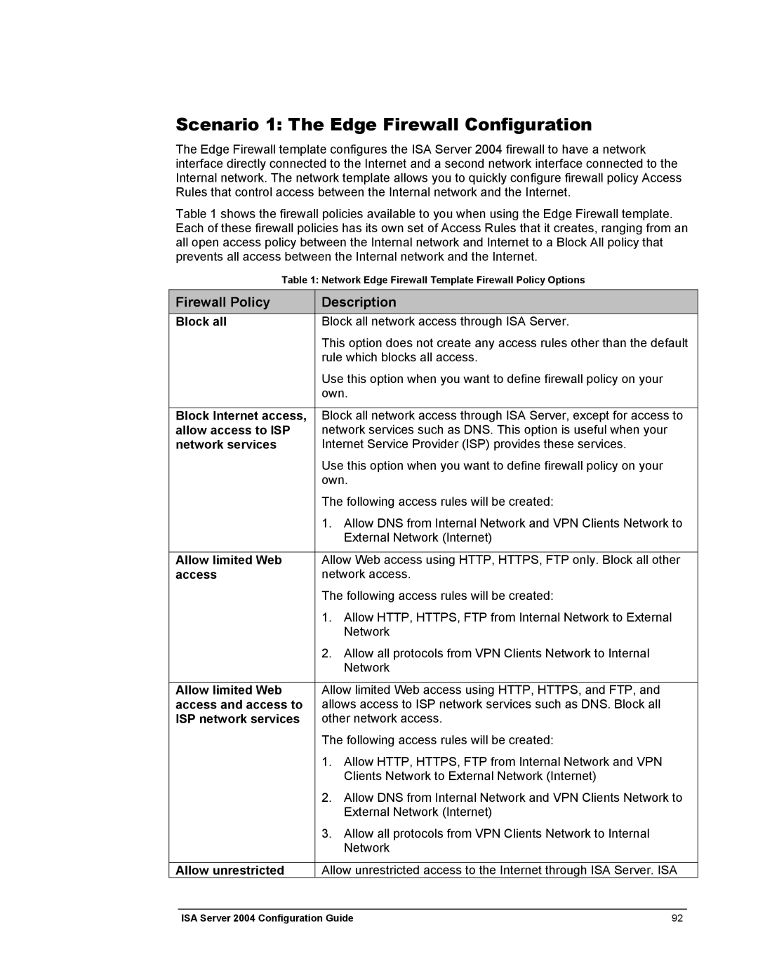 Microsoft 2004 manual Scenario 1 The Edge Firewall Configuration 