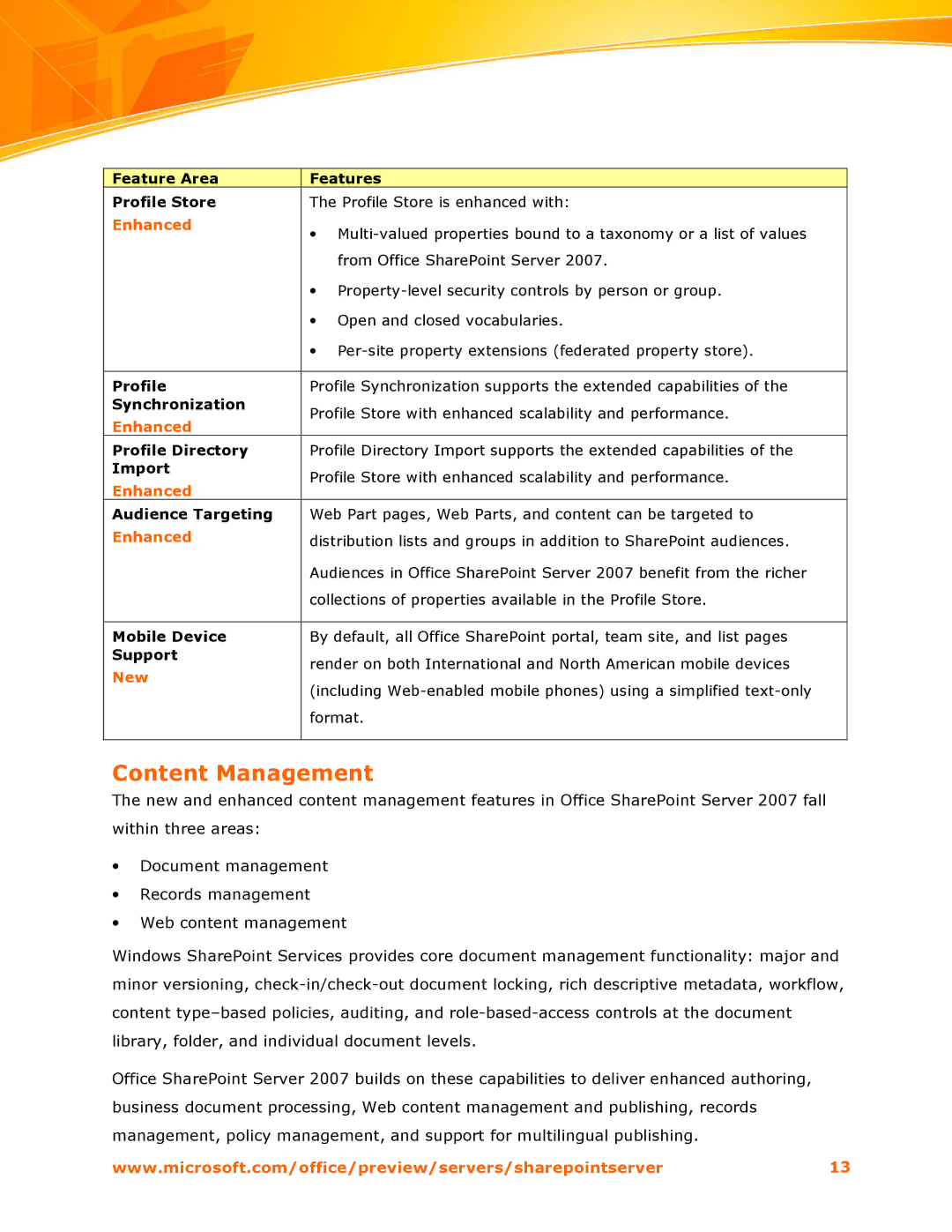 Microsoft 2007 manual Content Management 