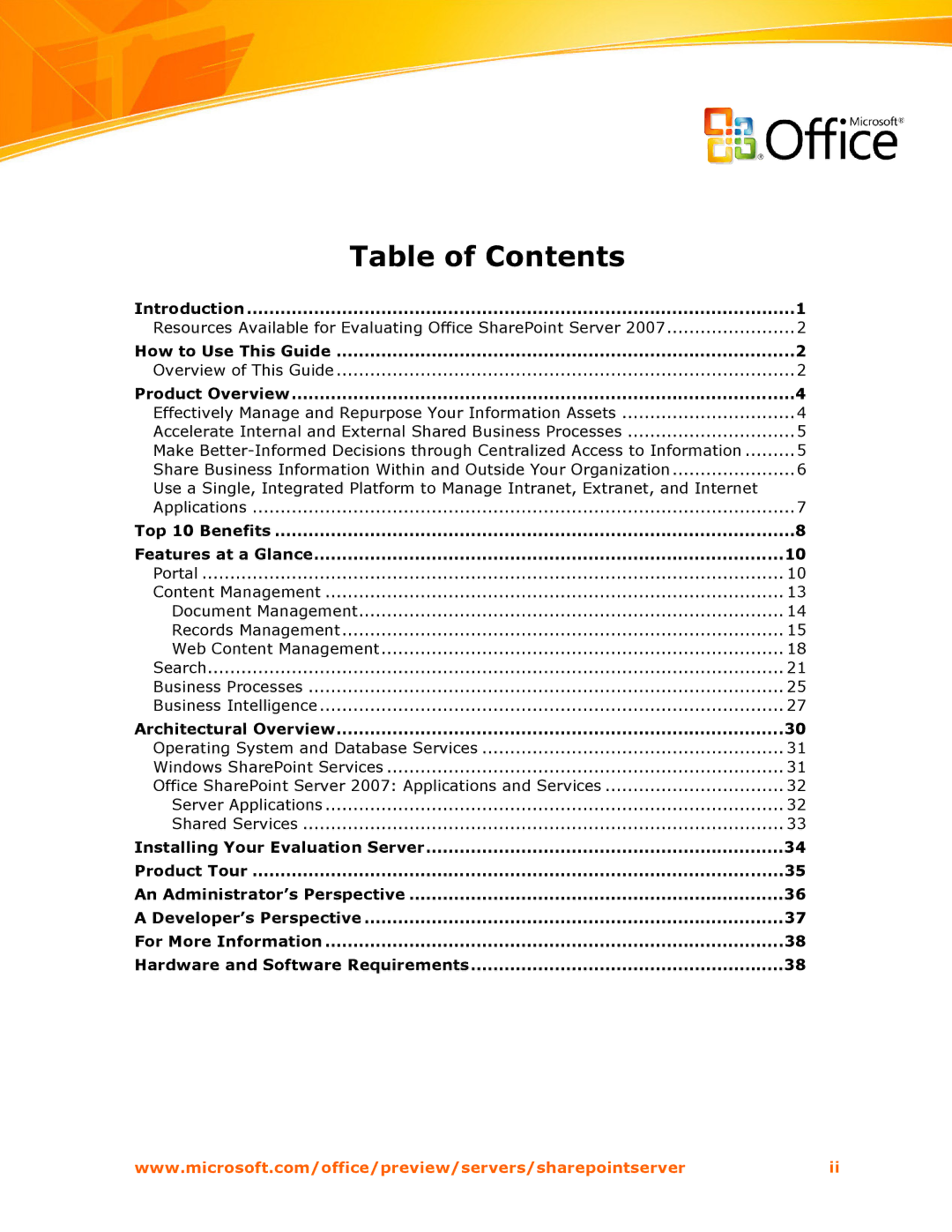 Microsoft 2007 manual Table of Contents 