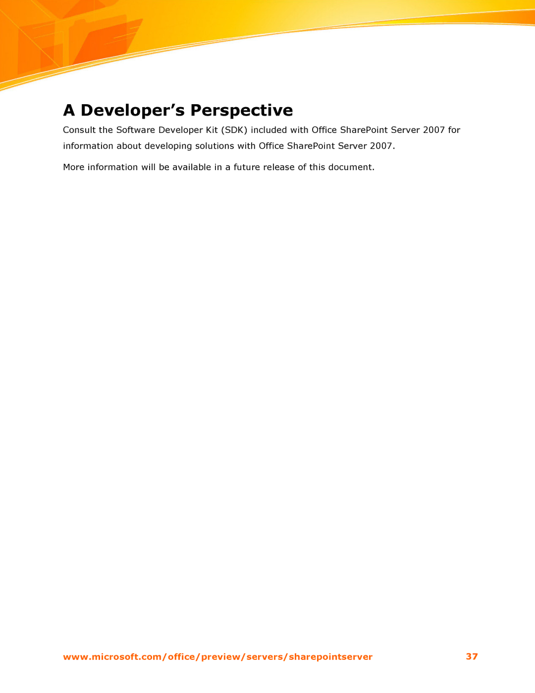 Microsoft 2007 manual Developer’s Perspective 