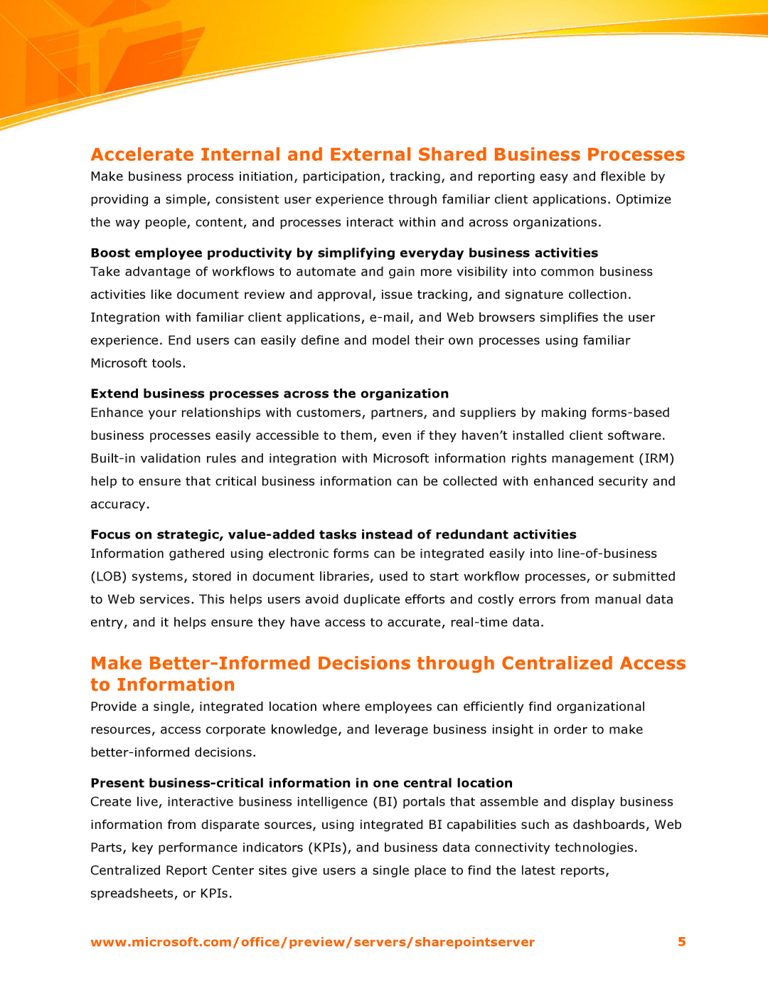 Microsoft 2007 manual Accelerate Internal and External Shared Business Processes 