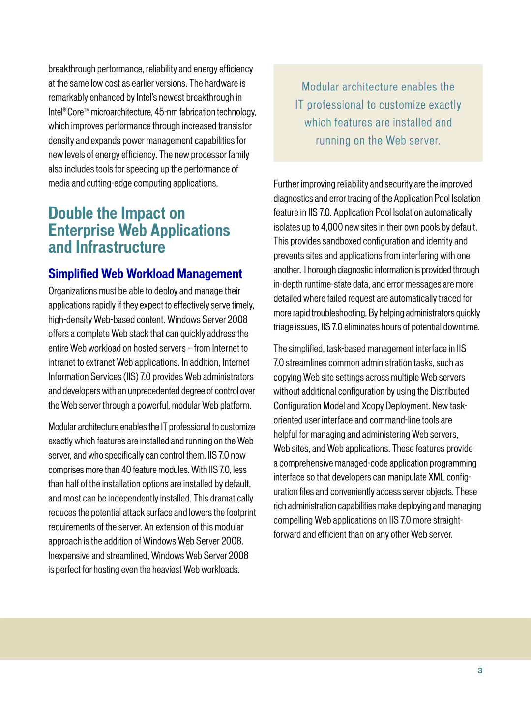 Microsoft 2008 manual Simplified Web Workload Management, Simplified, task-based management interface in IIS 