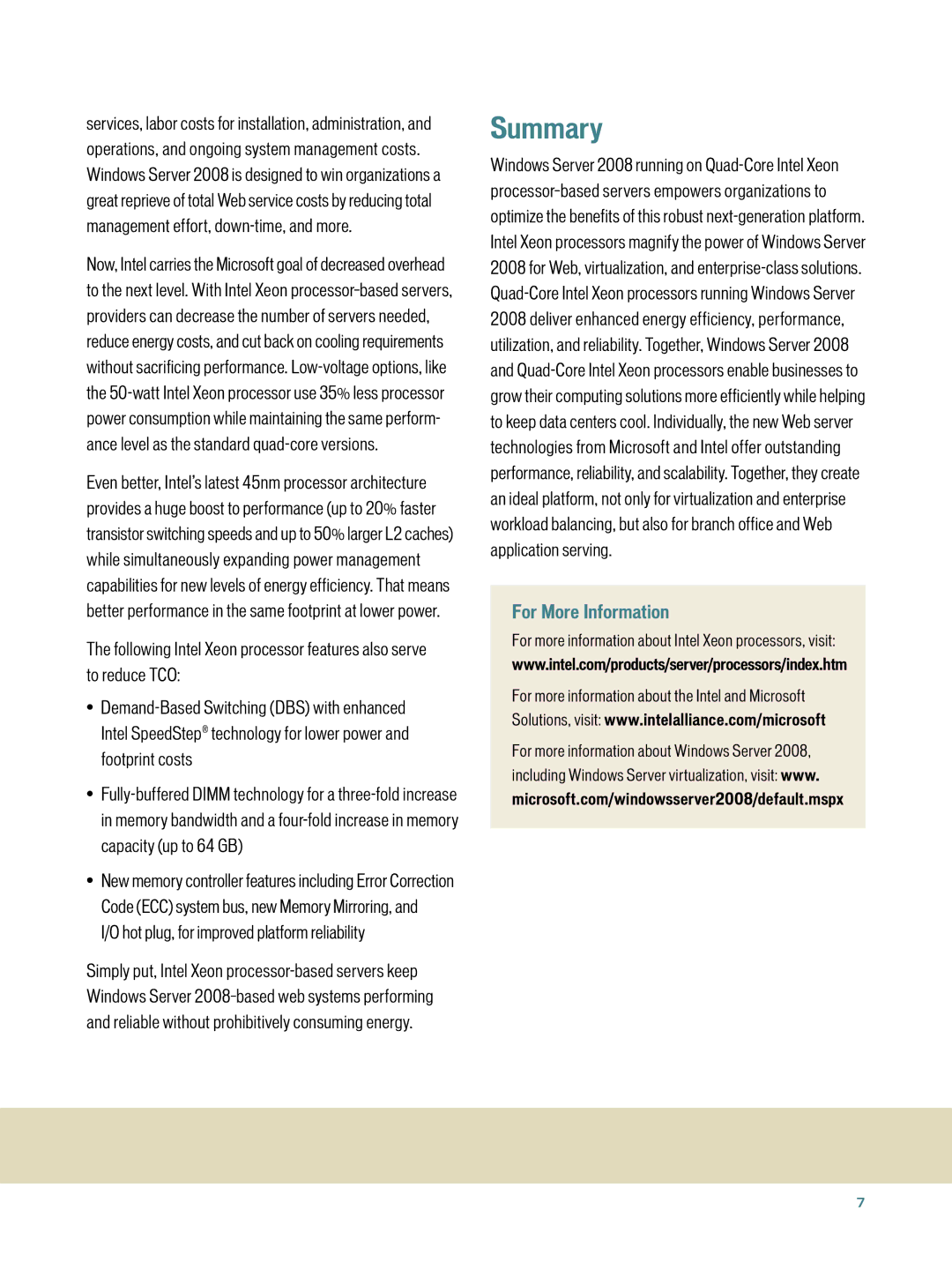 Microsoft 2008 manual Summary, Hot plug, for improved platform reliability 