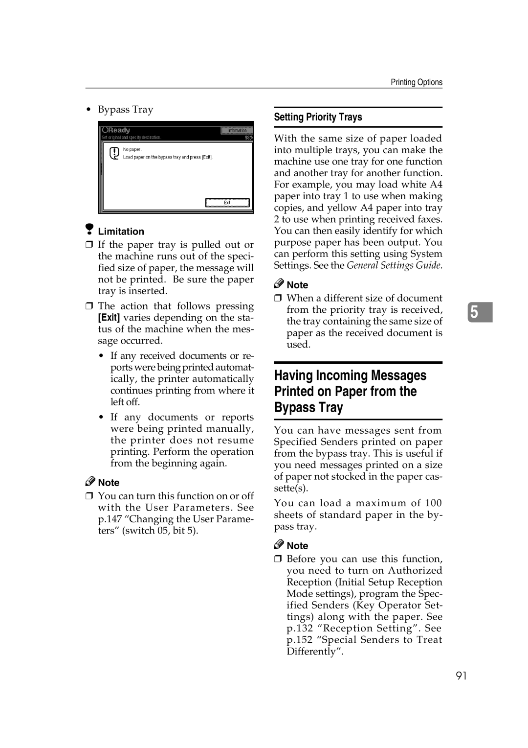 Microsoft 2045 appendix Having Incoming Messages Printed on Paper from Bypass Tray, Setting Priority Trays 