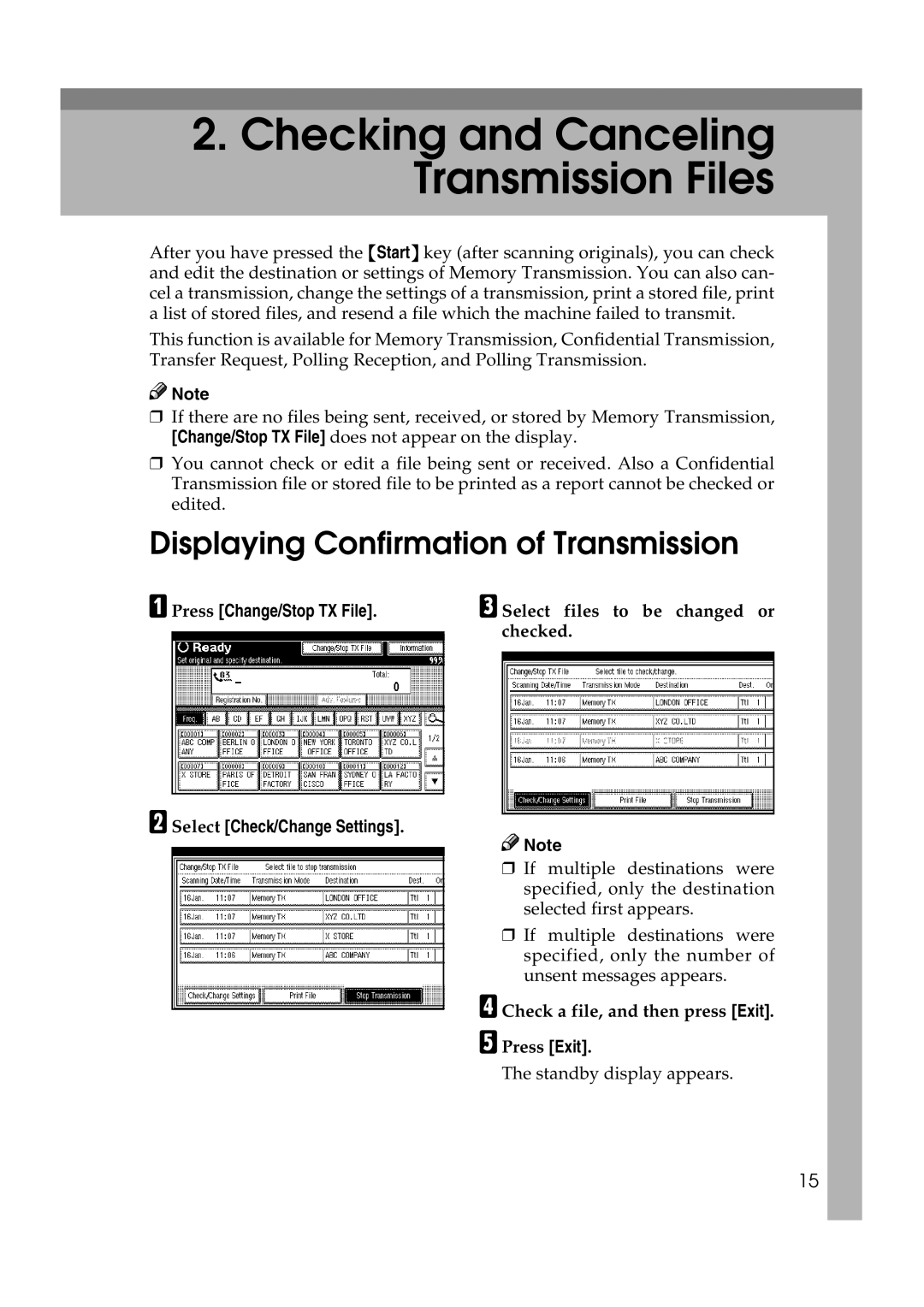 Microsoft 2045 appendix Displaying Confirmation of Transmission, Press Change/Stop TX File, Select Check/Change Settings 