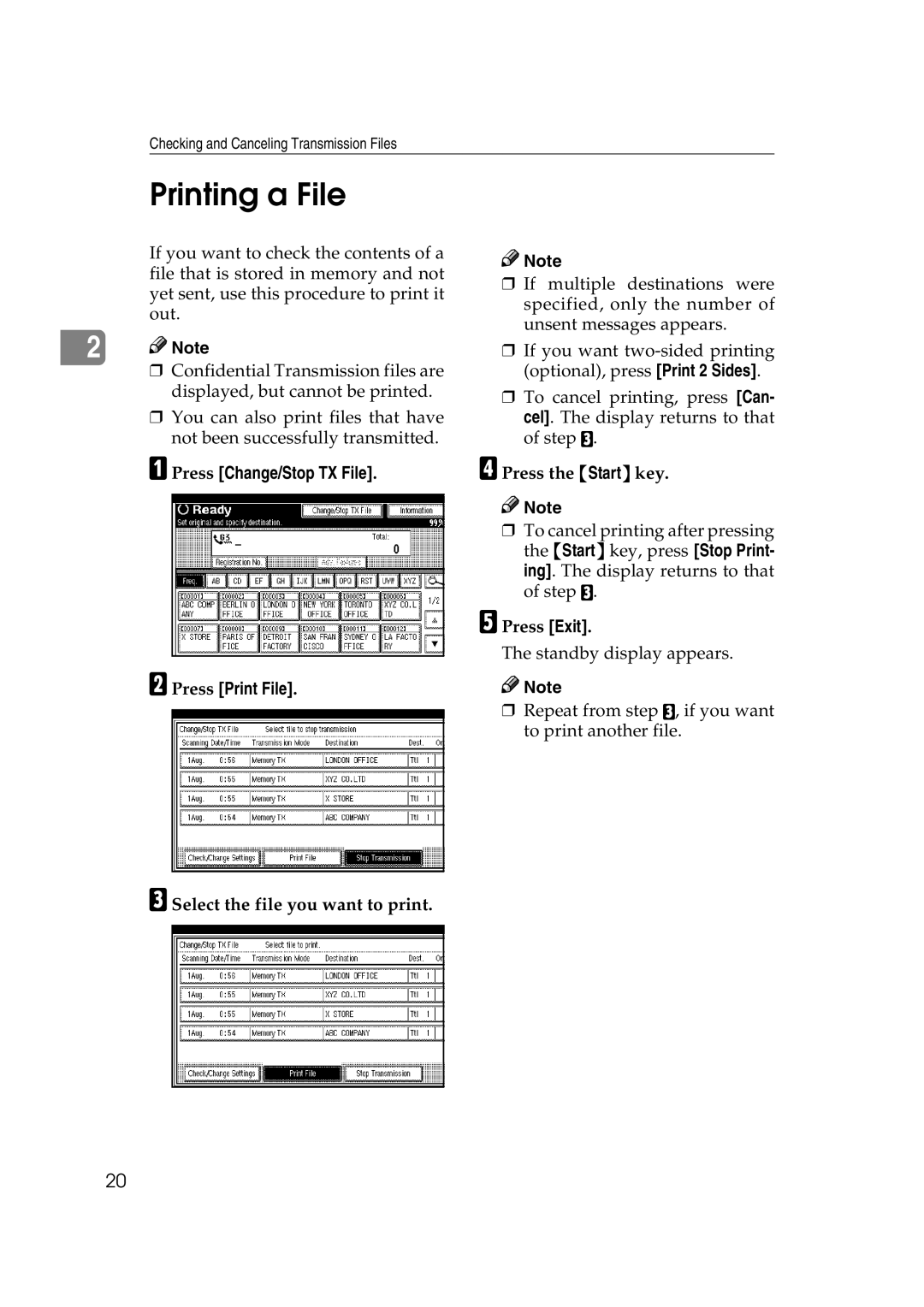 Microsoft 2045 appendix Printing a File, Press Change/Stop TX File Press Print File, Select the file you want to print 