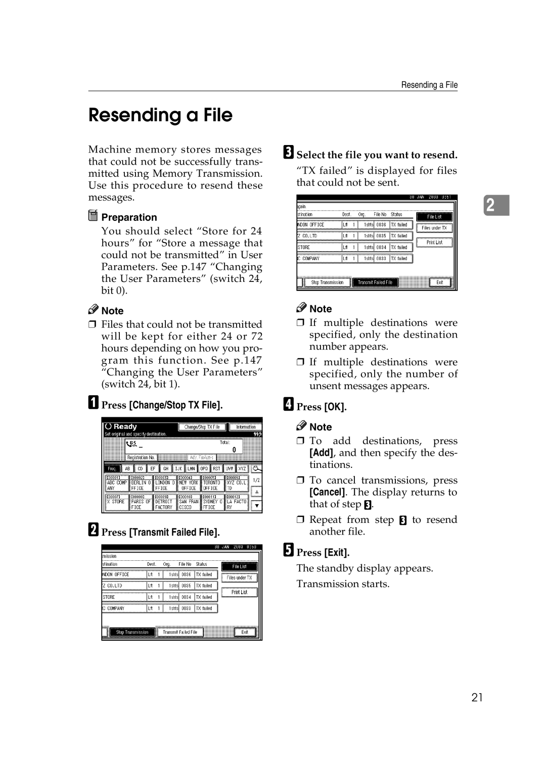 Microsoft 2045 Resending a File, Press Change/Stop TX File Press Transmit Failed File, Select the file you want to resend 