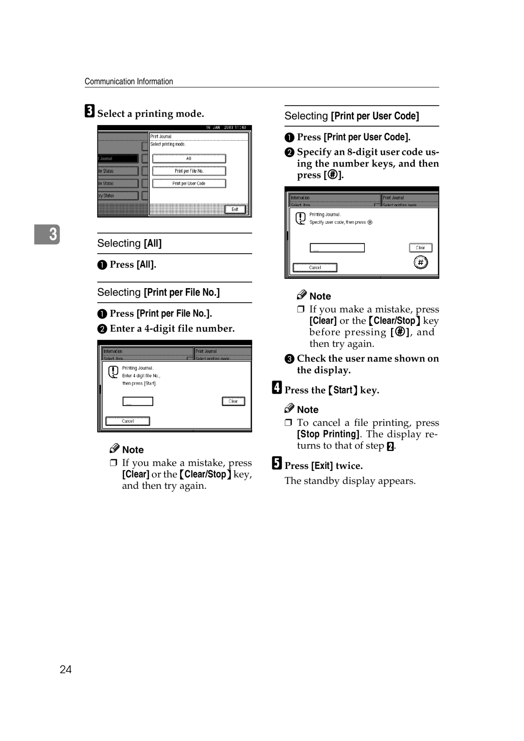 Microsoft 2045 Selecting Print per User Code, Selecting All, Selecting Print per File No, Press Print per User Code 