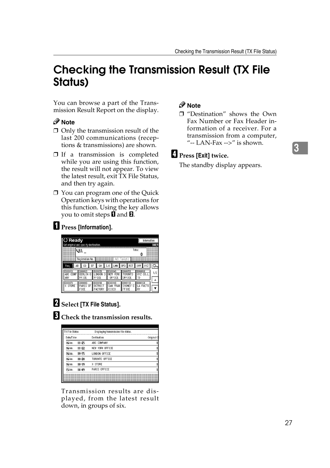 Microsoft 2045 Checking the Transmission Result TX File Status, Select TX File Status, Check the transmission results 