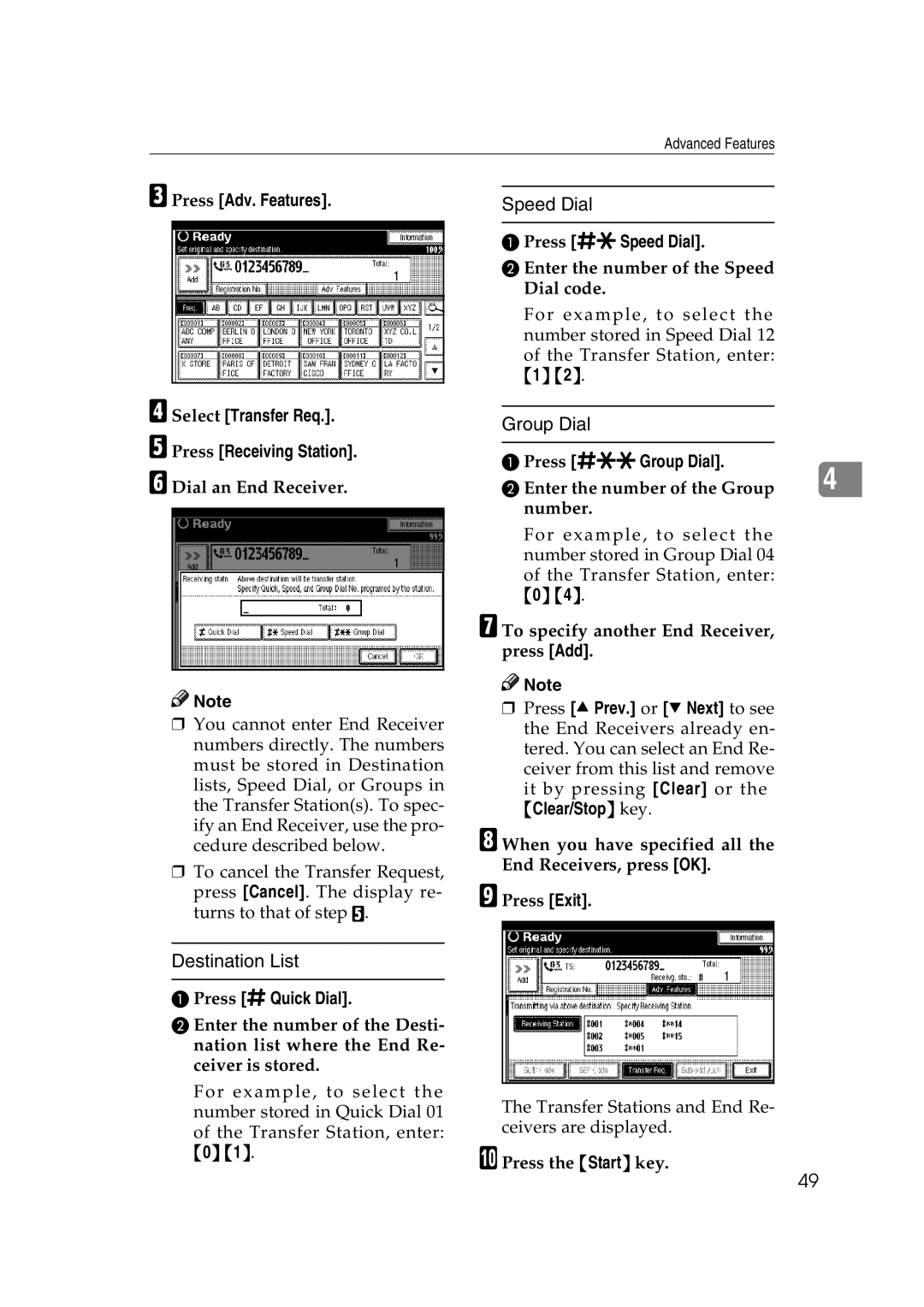 Microsoft 2045 appendix Destination List, Speed Dial, Group Dial 