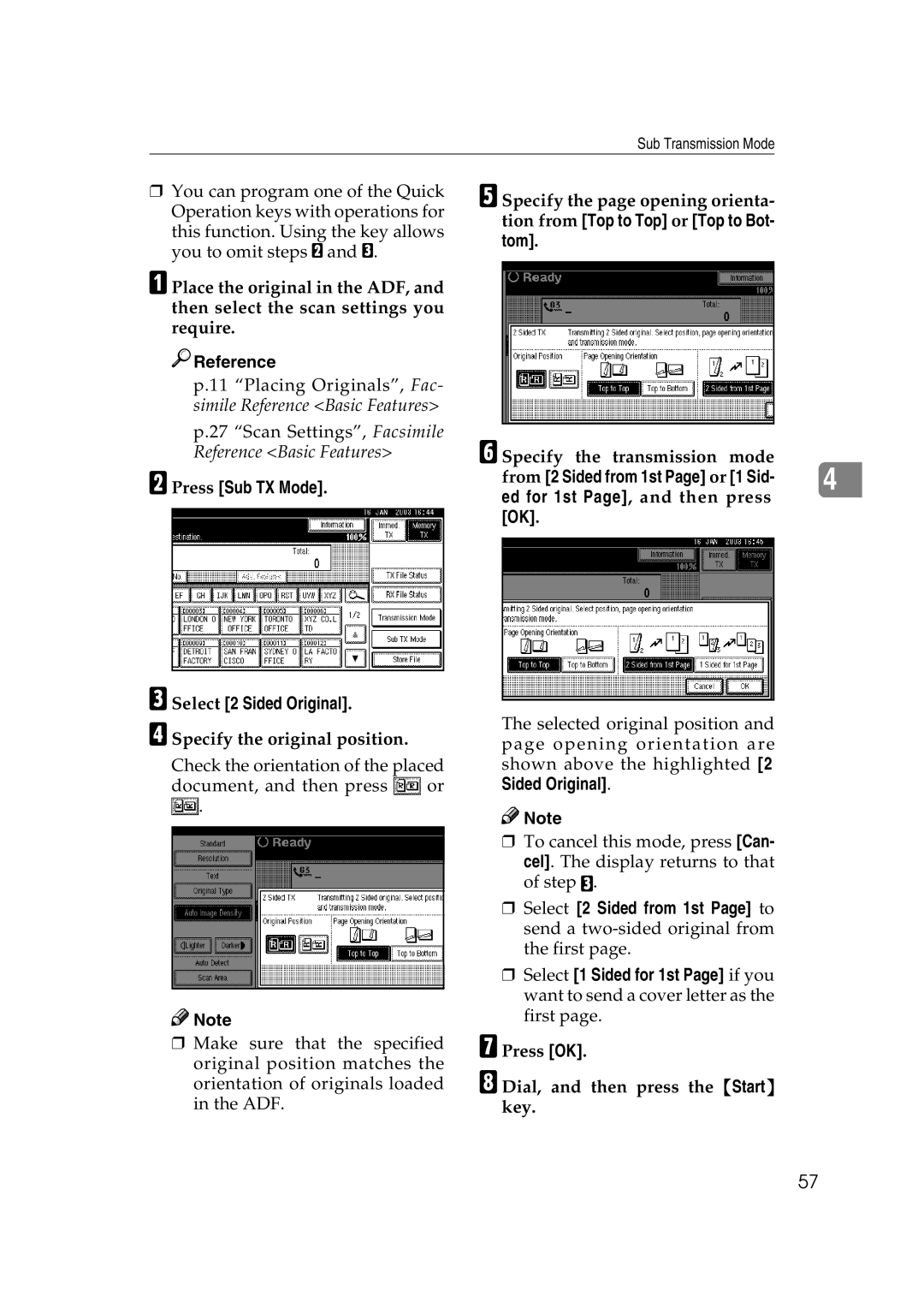 Microsoft 2045 Press Sub TX Mode Select 2 Sided Original, Specify the original position, Ed for 1st Page, and then press 