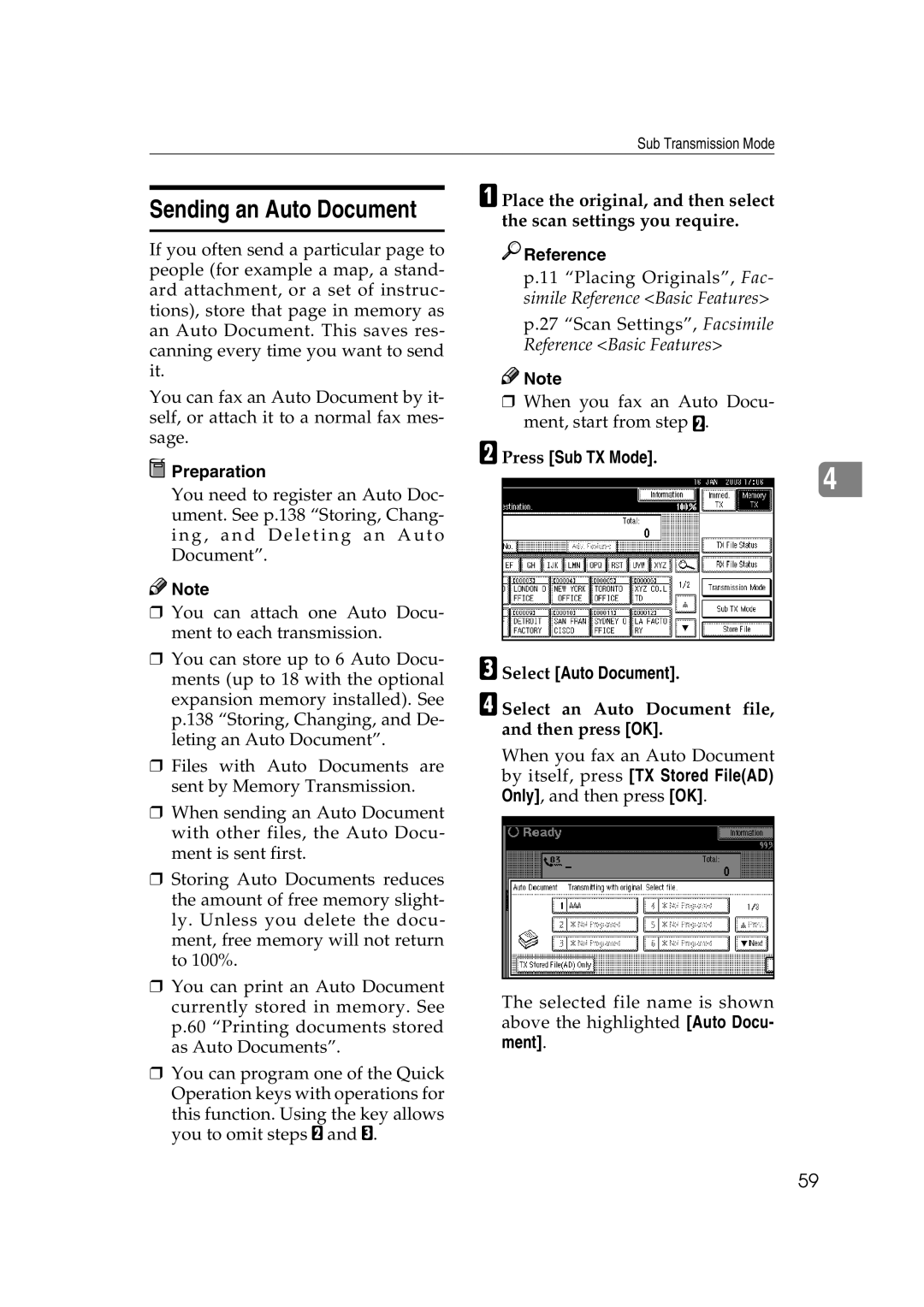 Microsoft 2045 appendix Sending an Auto Document, Press Sub TX Mode Select Auto Document 