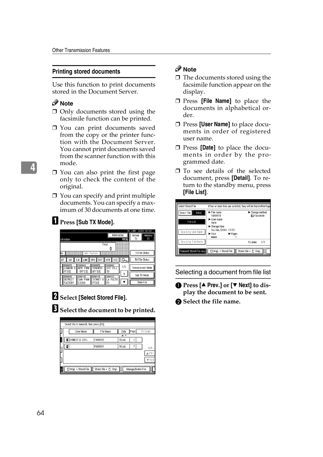 Microsoft 2045 appendix Printing stored documents, Selecting a document from file list, Select the document to be printed 