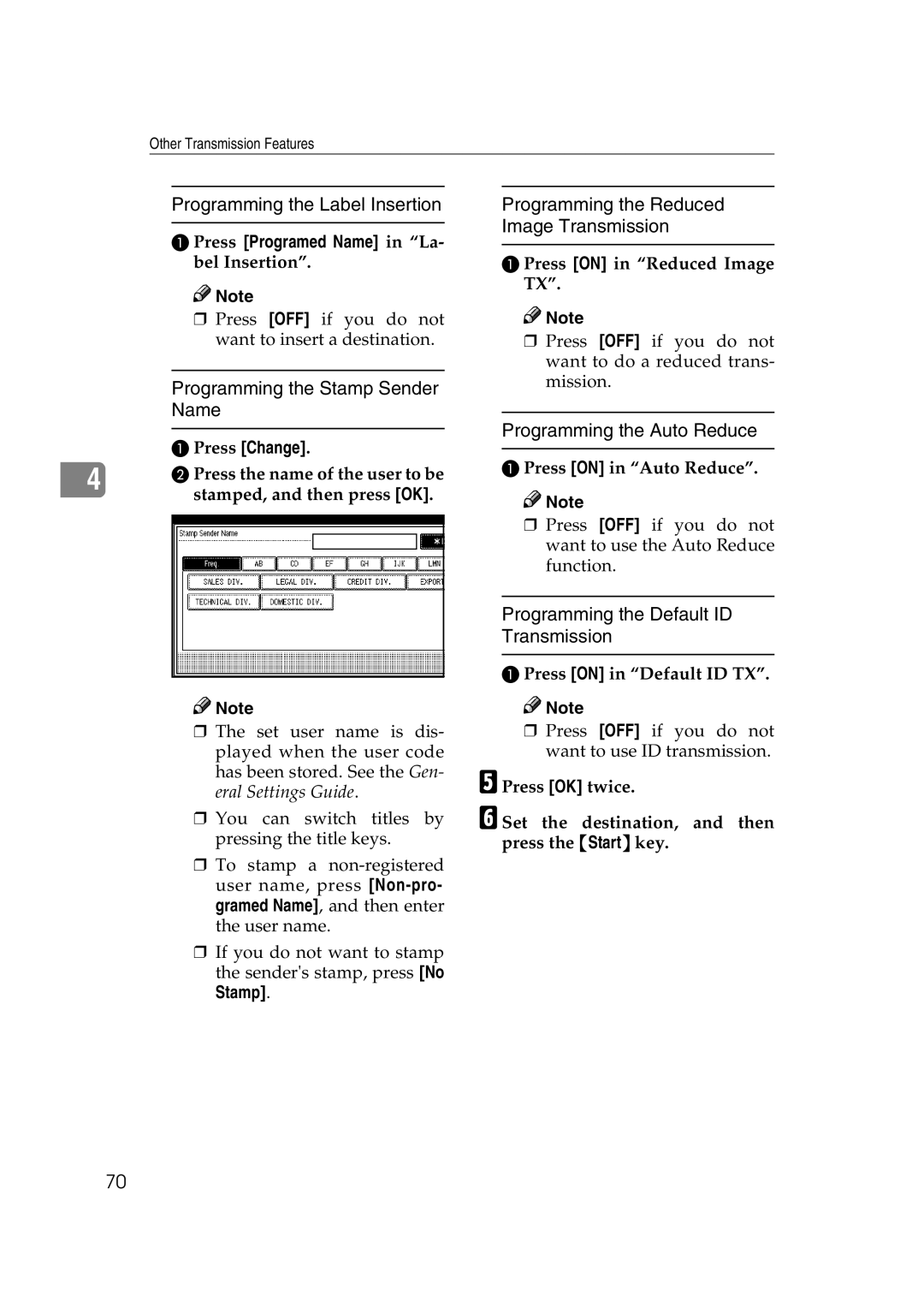 Microsoft 2045 appendix Programming the Label Insertion, Programming the Stamp Sender Name, Programming the Auto Reduce 