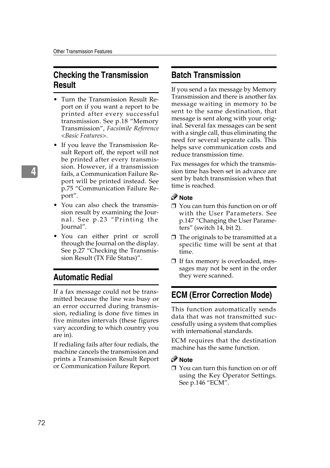 Microsoft 2045 appendix Checking the Transmission Result, Automatic Redial, Batch Transmission, ECM Error Correction Mode 