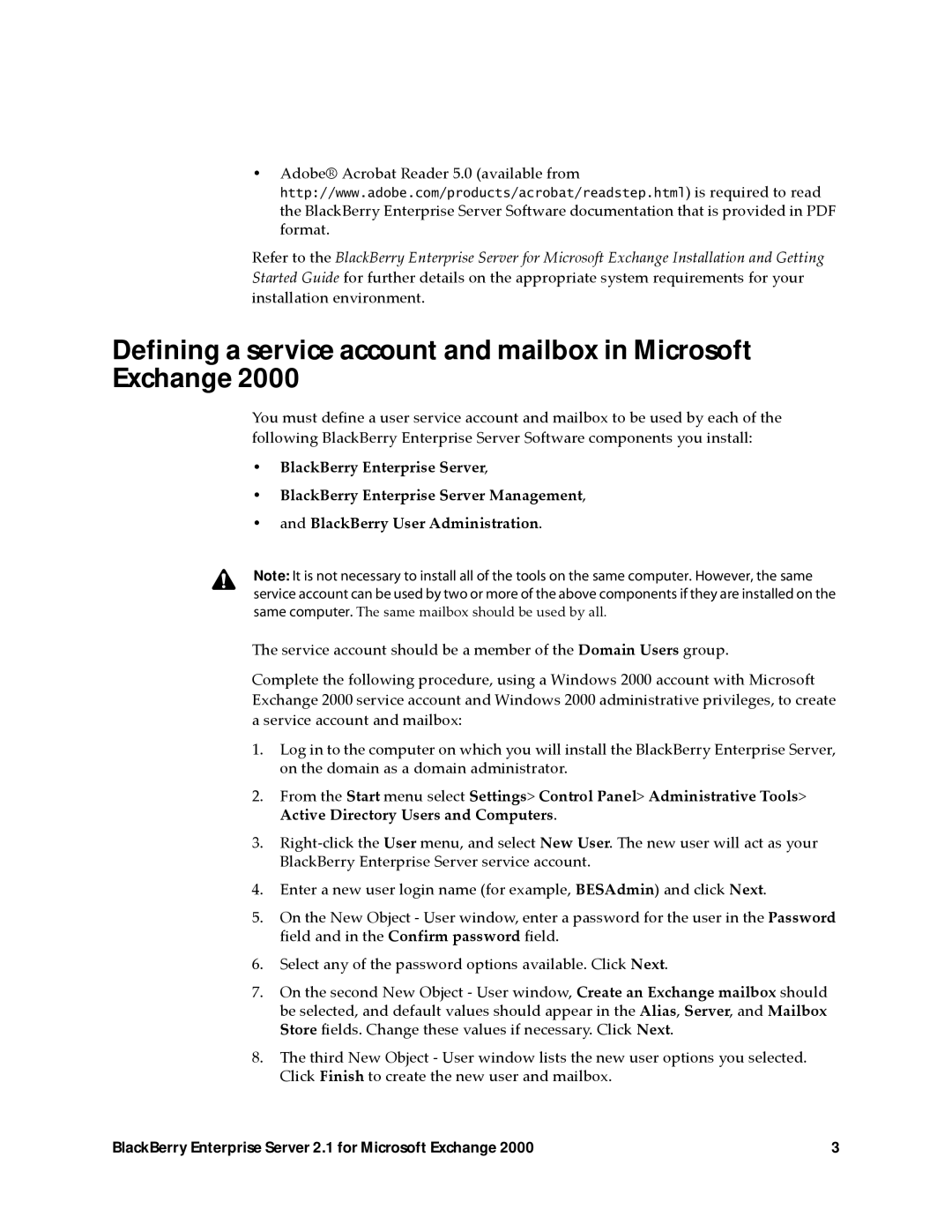 Microsoft 2.1 manual Defining a service account and mailbox in Microsoft Exchange 