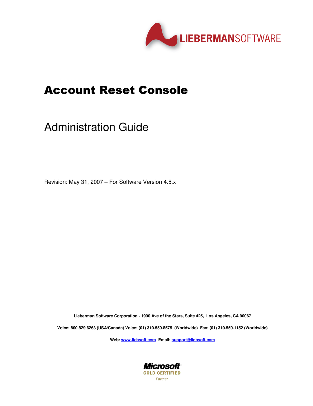 Microsoft 4.5.X manual Account Reset Console Administration Guide 