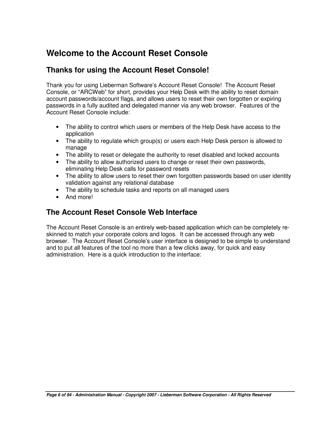 Microsoft 4.5.X manual Welcome to the Account Reset Console, Thanks for using the Account Reset Console 