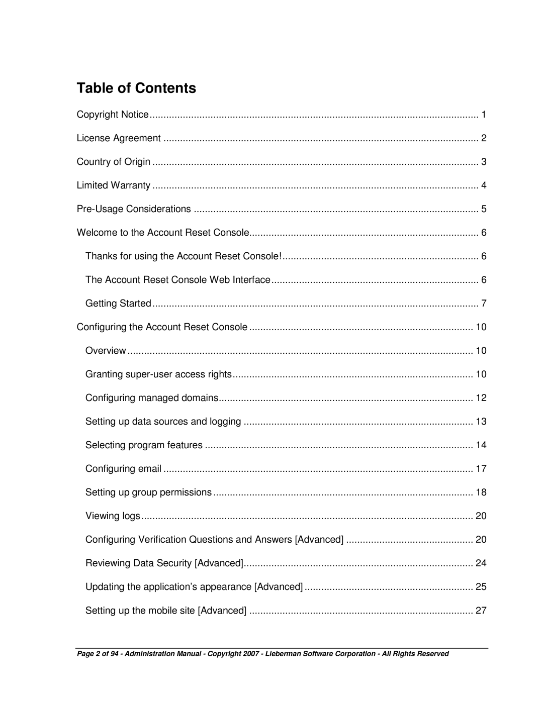 Microsoft 4.5.X manual Table of Contents 