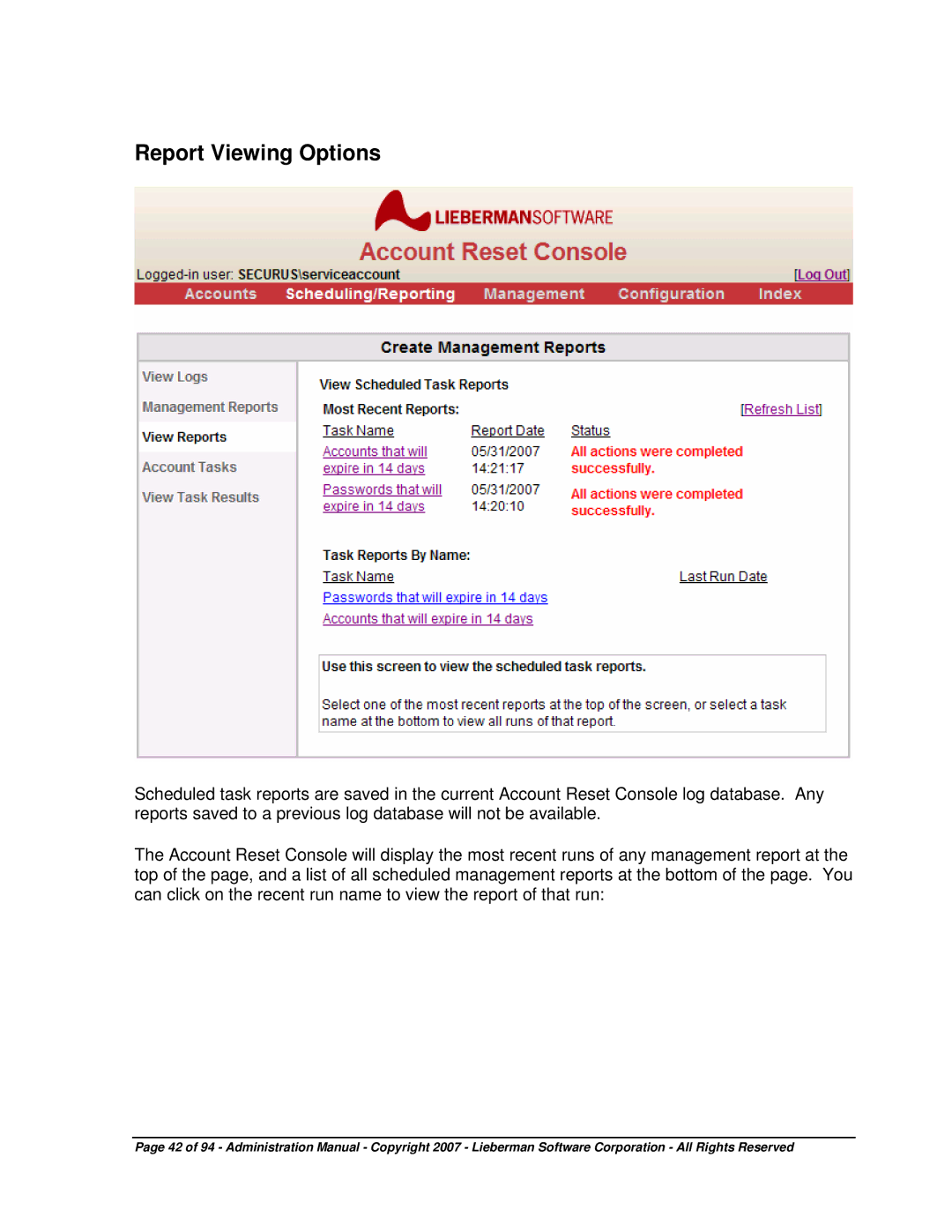 Microsoft 4.5.X manual Report Viewing Options 