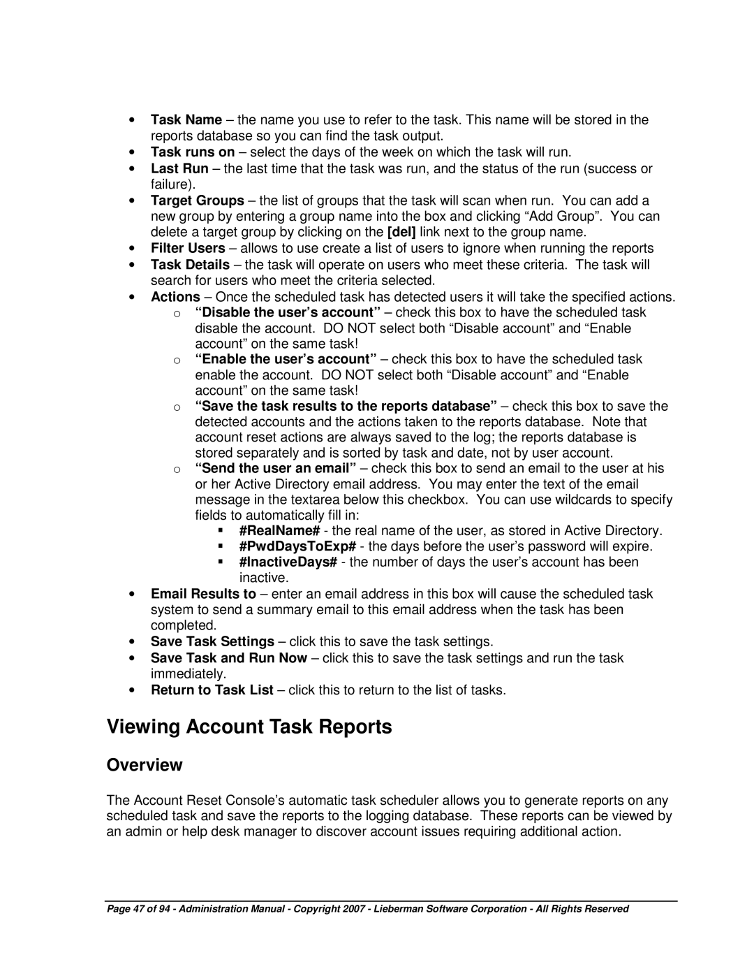 Microsoft 4.5.X manual Viewing Account Task Reports, Overview 