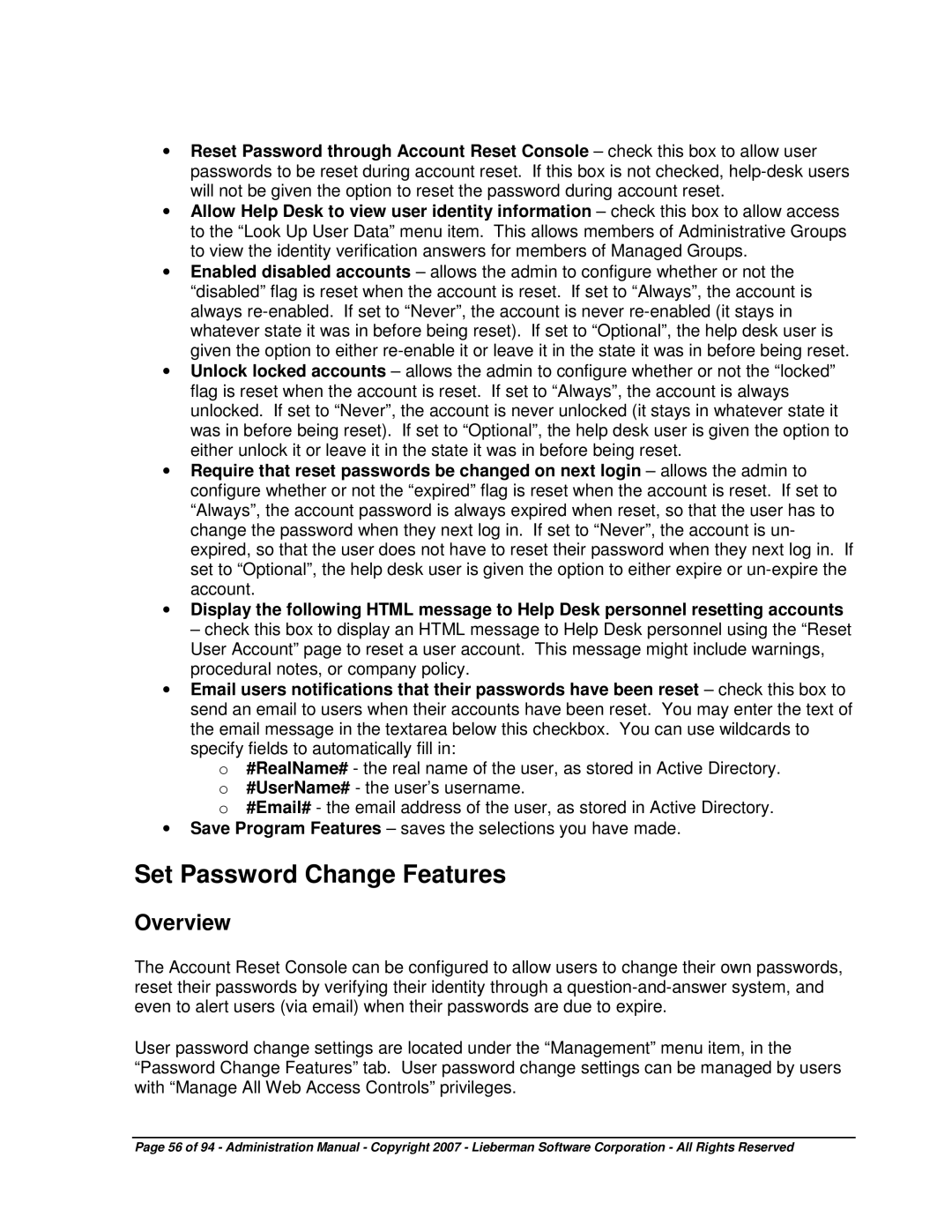 Microsoft 4.5.X manual Set Password Change Features 