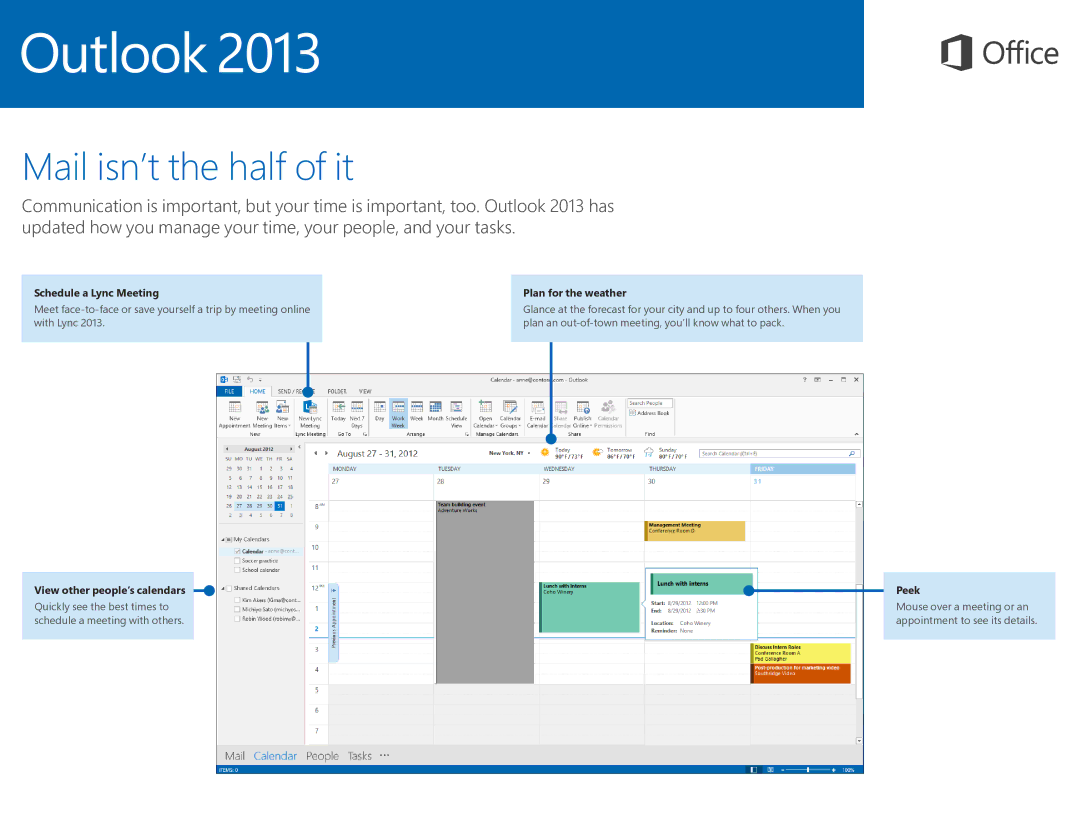 Microsoft 54305747 quick start Mail isn’t the half of it, Schedule a Lync Meeting Plan for the weather 