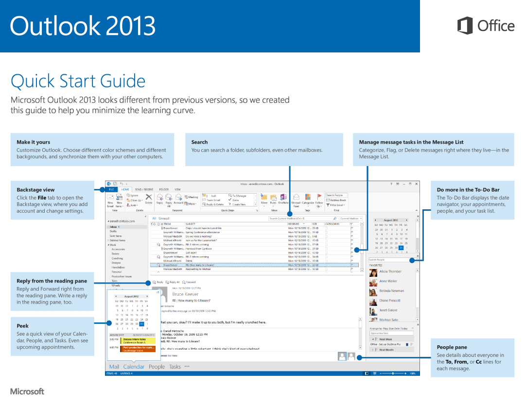 Microsoft 54305747 quick start Quick Start Guide, Make it yours, Search, Manage message tasks in the Message List, Peek 