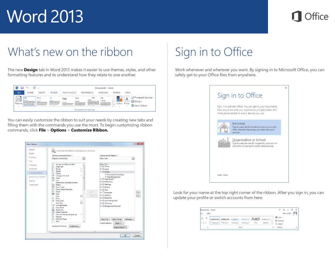 Microsoft 5908400 quick start What’s new on the ribbon, Sign in to Office 