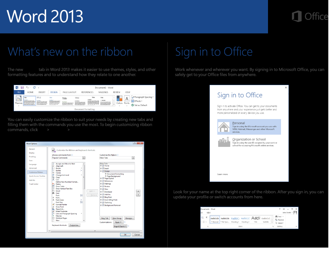 Microsoft 5908400 quick start What’s new on the ribbon, Sign in to Office 