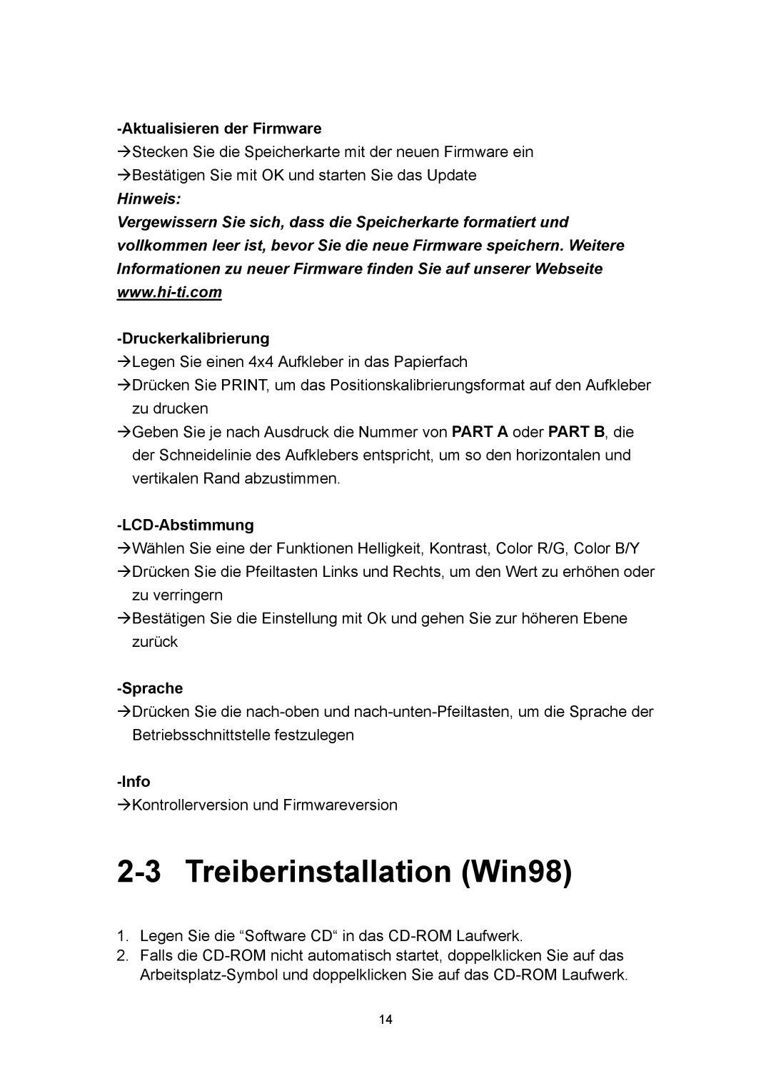 Microsoft 63XPL/PS manual Treiberinstallation Win98 