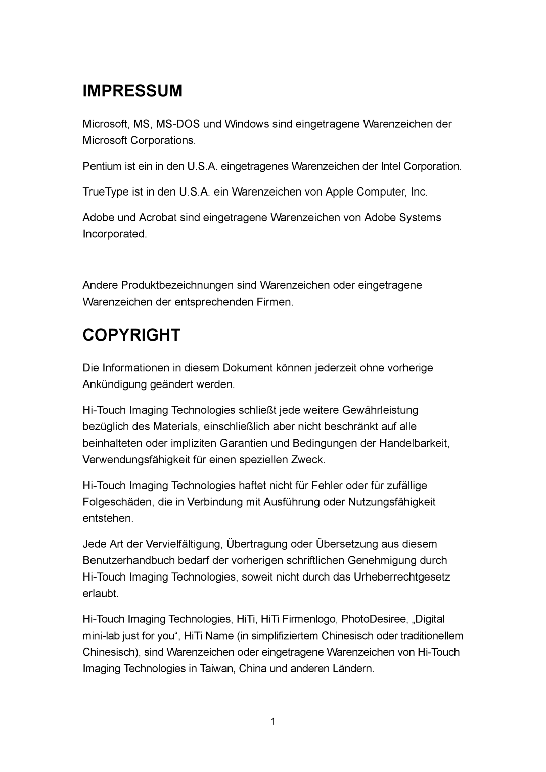 Microsoft 63XPL/PS manual Impressum 