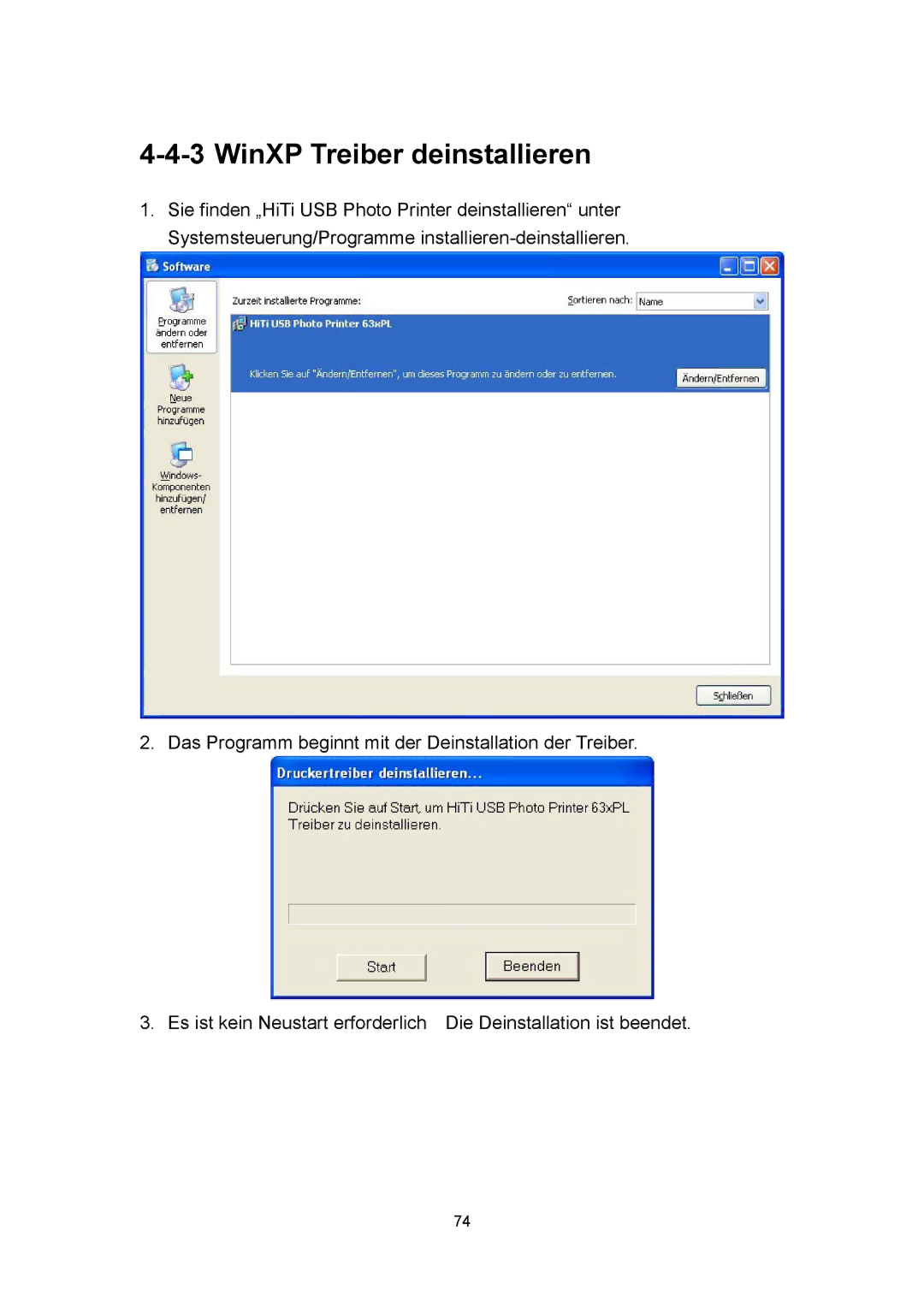 Microsoft 63XPL/PS manual WinXP Treiber deinstallieren 