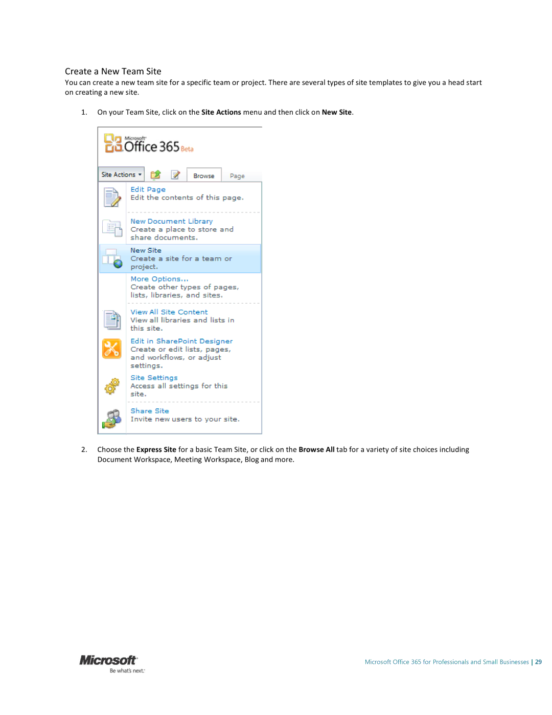 Microsoft 6GQ-00024, 6GQ00024 manual Create a New Team Site 