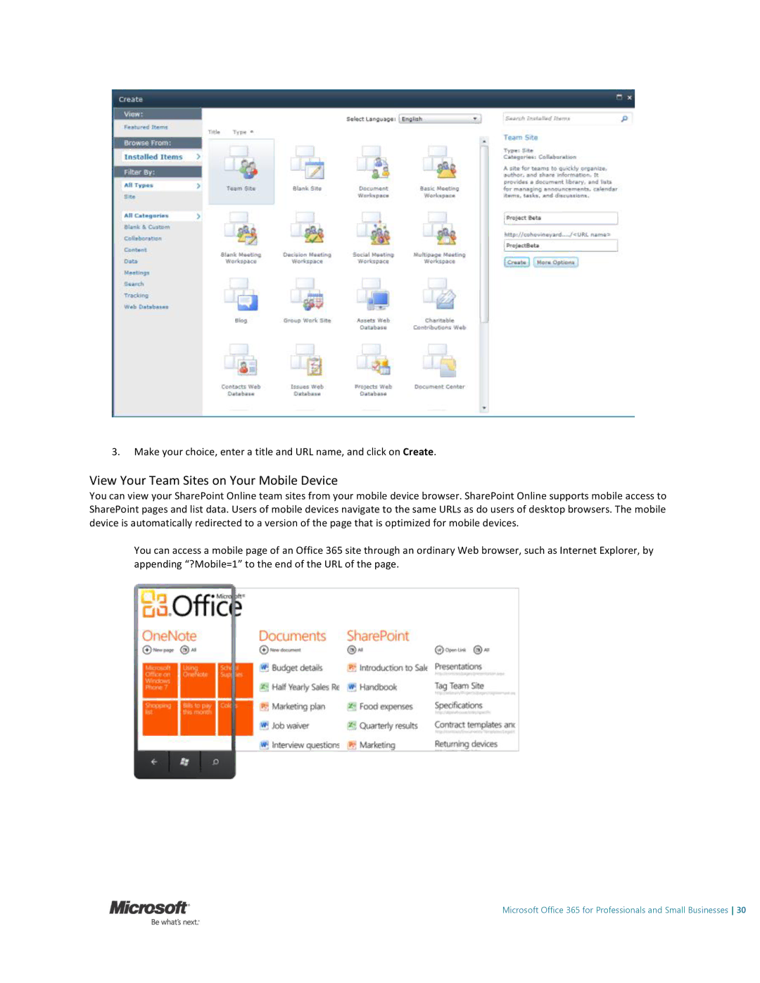 Microsoft 6GQ00024, 6GQ-00024 manual View Your Team Sites on Your Mobile Device 